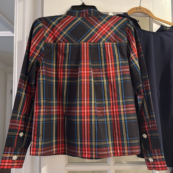 NWT JCrew Holiday top with jewel buttons in Stewart tartan Organic cotton Sz S - Picture 5 of 9